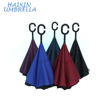 Multi-couleurs facultatif 23 &quot;Pongee Personnaliser le logo Double Couche C Poignée Coupe-vent Extérieur Inversé inversé Upside Down Umbrella